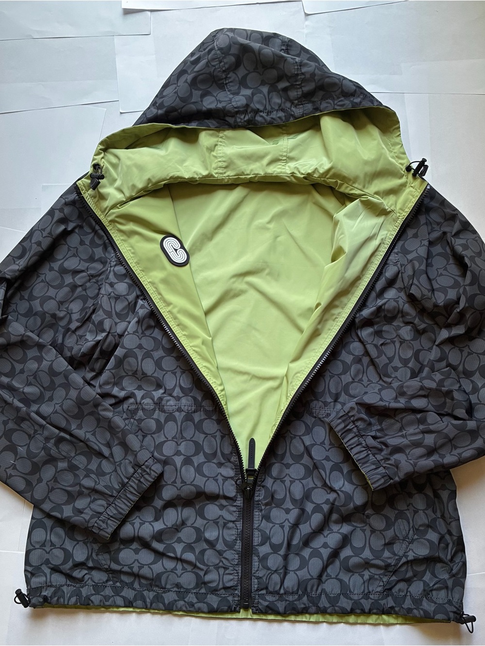 Coach Reversible Logo Windbreaker Jacket in Black and Green